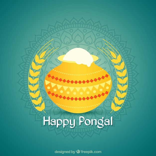 Vector pongal background with yellow pot and ornamental decoration