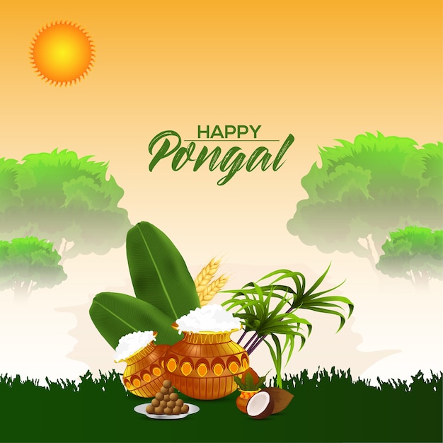 Vector pongal greeting card or banner design concept