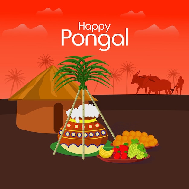 Vector pongal indian festival creative design