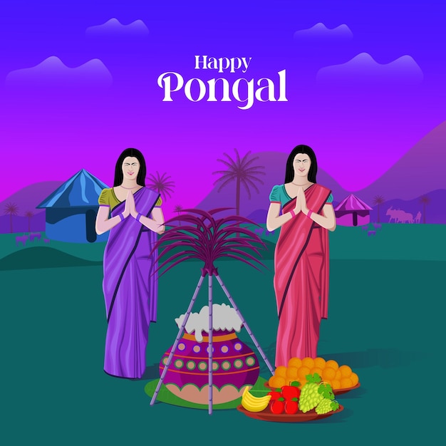 Vector pongal indian festival creative design