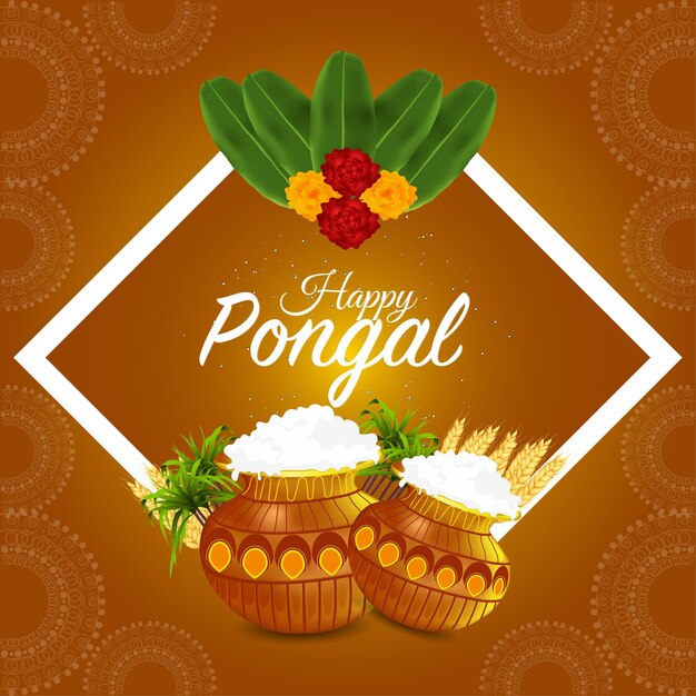 Pongal indiase festival viering wenskaart met modderpot