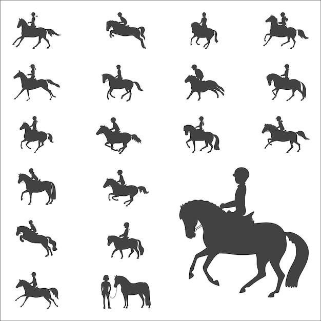 Ponies and children a set of vector silhouettes