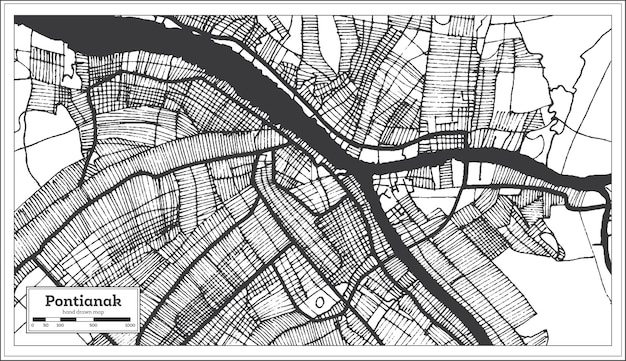 Vector pontianak indonesia city map in black and white color