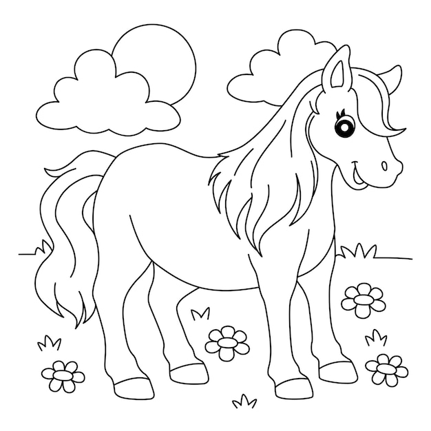 Pagina da colorare di animali pony per bambini