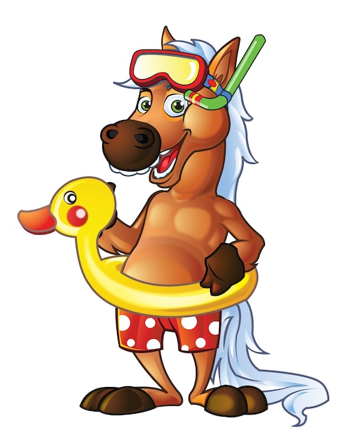 Mascotte dei cartoni animati di pony swimmer