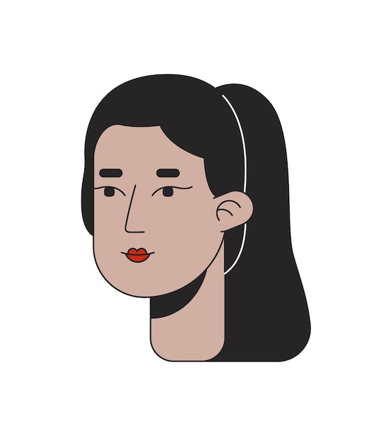 Ponytail young adult middle eastern woman 2D linear cartoon character head Casual arab female isolated line vector person face white background Lady elegant hairstyle color flat spot illustration