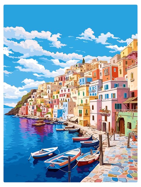 Ponza Italië Vintage reisposter Souvenir postkaart Portret schilderij WPA illustratie