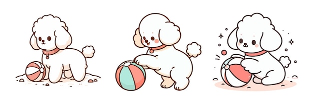 Vector poodle dog and a beach ball cartoon