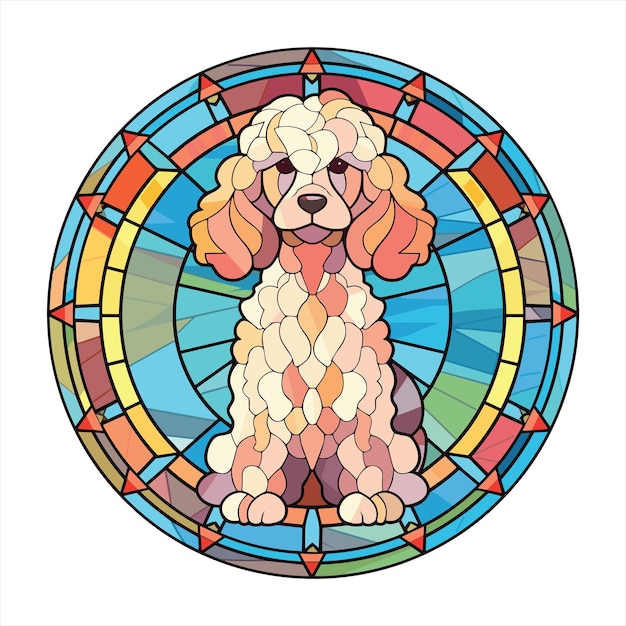 Vector poodle dog colorful watercolor stained glass cartoon kawaii clipart animal pet illustration