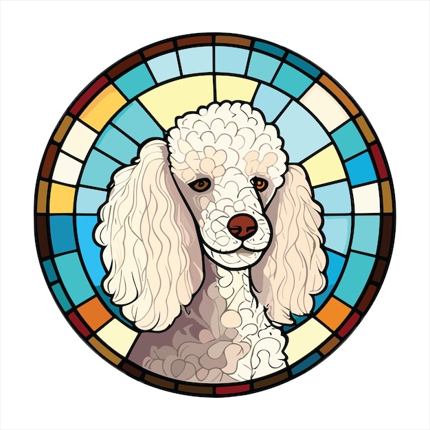 Vector poodle dog colorful watercolor stained glass cartoon kawaii clipart animal pet illustration