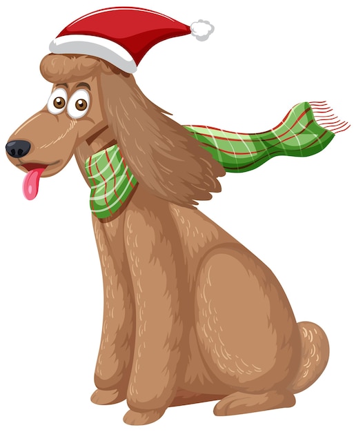 Poodle dog wearing Christmas hat cartoon character