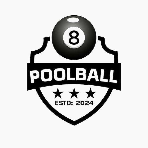 Pool Ball Logo Concept met schild en poolball-symbool