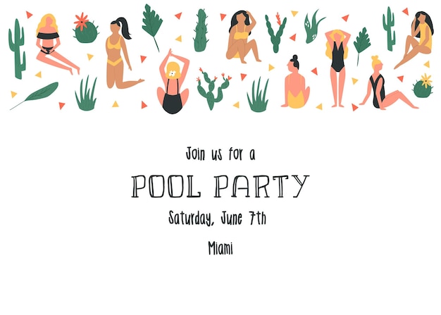 Pool beach party invitation template card