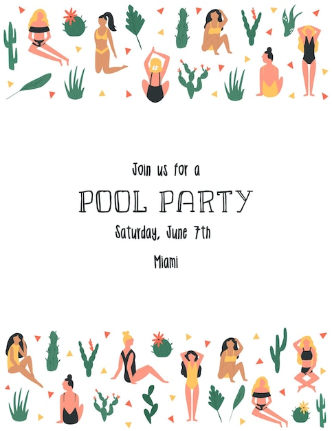 Pool beach party invitation template card