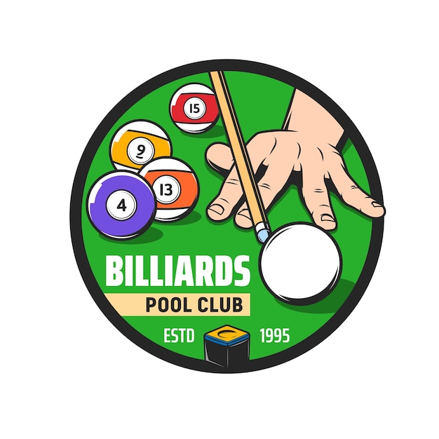 Pool billiard sport club round icon or emblem