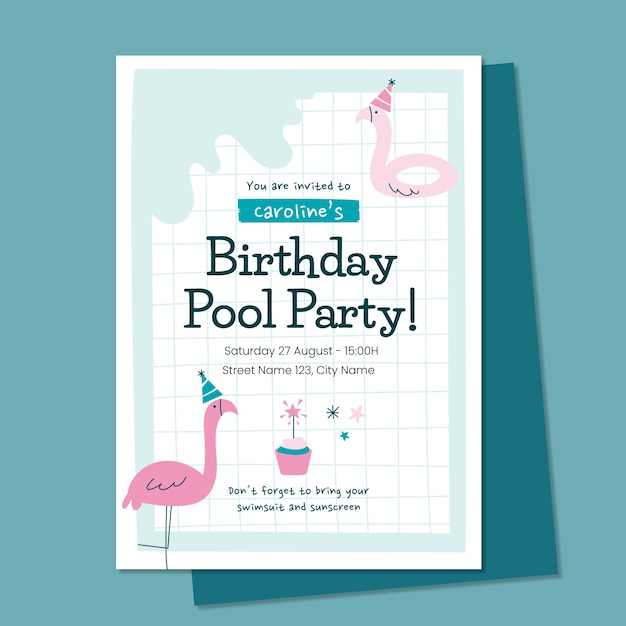 Vector pool birthday party poster template