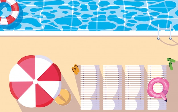 Vector pool chairs and umbrella