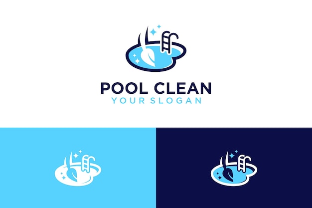 Design del logo della piscina con pulizia e spazzata