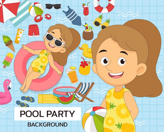 Vector pool party concept  . flat icons.