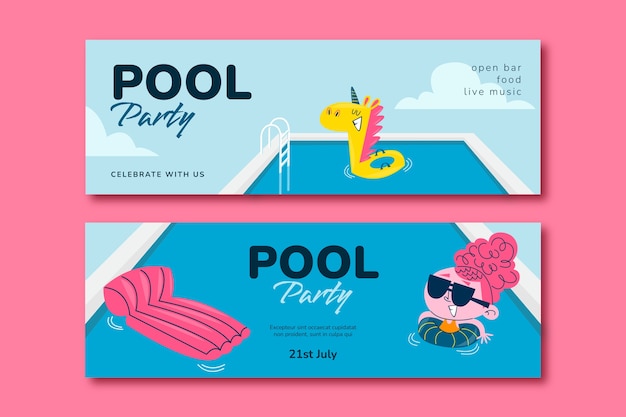 Vector pool party entertainment horizontale banner