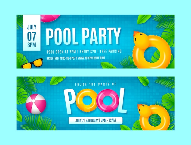 Vector pool party horizontal banner template