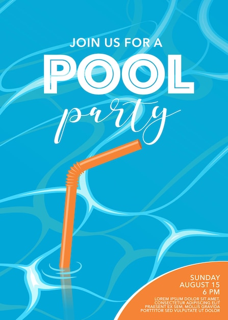 Pool party poster met stro in het zwembad.