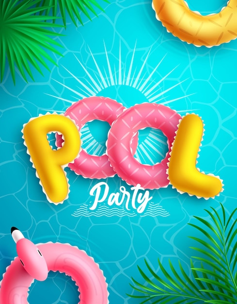 Vector pool party vector concept design summer pool party typography text with floating floaters