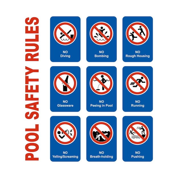 pool safety rules set of icon illustration on whtie background vol 01