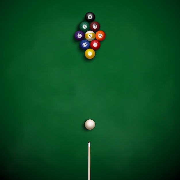 Vector pool table with balls on the cloth.