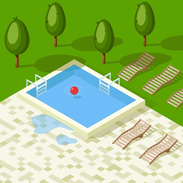 Vector pool and tile ball floats in the pool