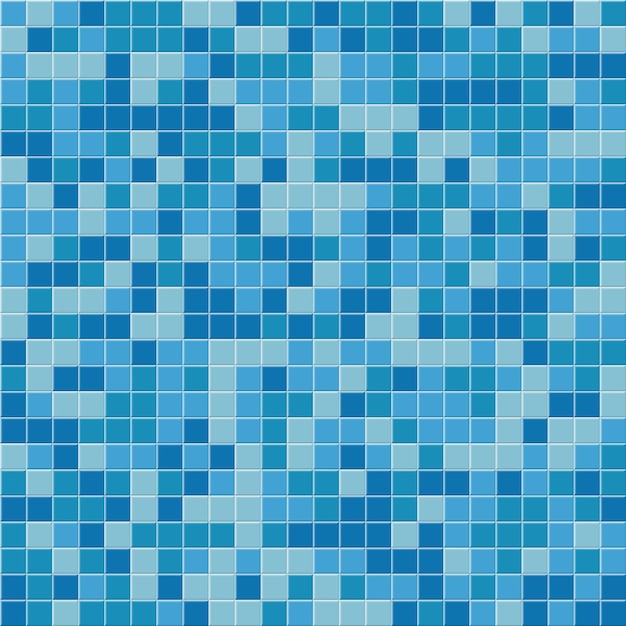 Pool tile seamless pattern, blue mosaic background.