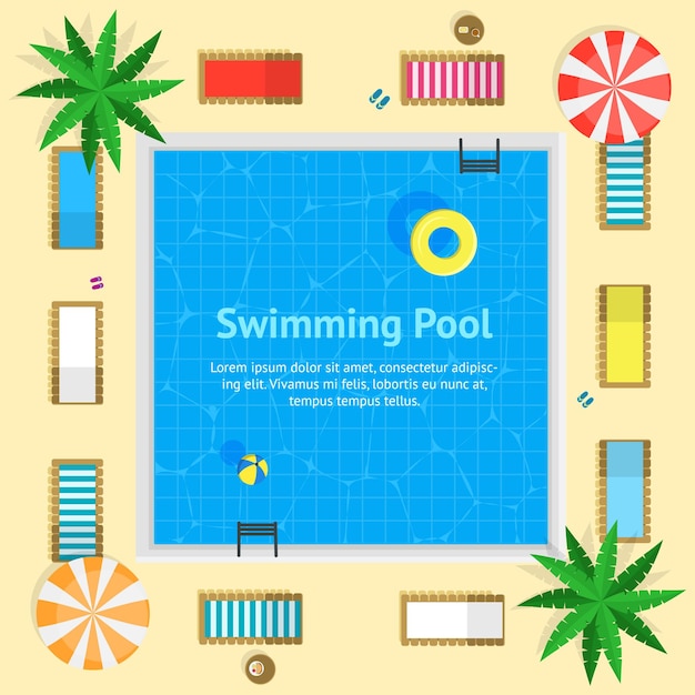 Vector pool with blue water summer vacation concept card poster vector