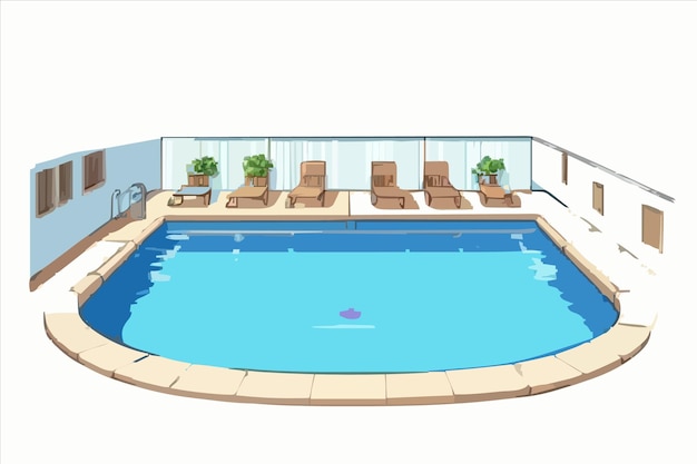 A pool with a pool and a pool with a bench and a chair