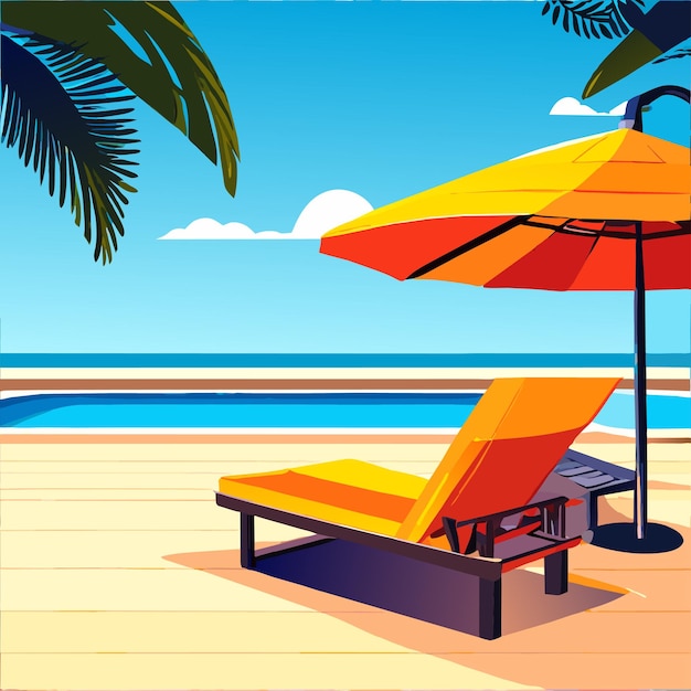 Vector poolside hotel leisure relax umbrella and chair cartoon vector illustration