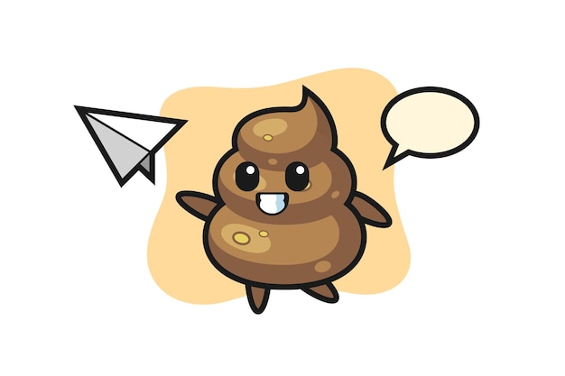 Poop cartoon character throwing paper airplane