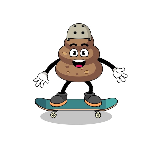 Cacca mascotte che gioca uno skateboard