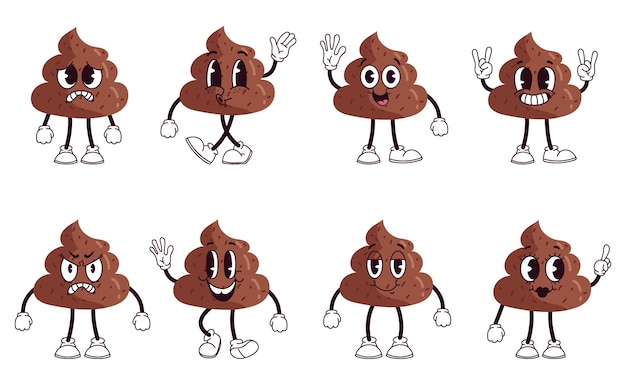 Poop schattig personage toilet stront emoticon poep set plat grafisch ontwerp illustratie