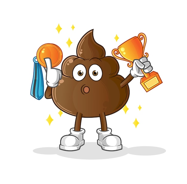 Poop winner with trophy. cartoon