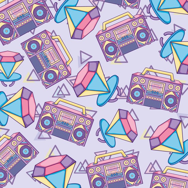 Vector pop art background radios and diamonds