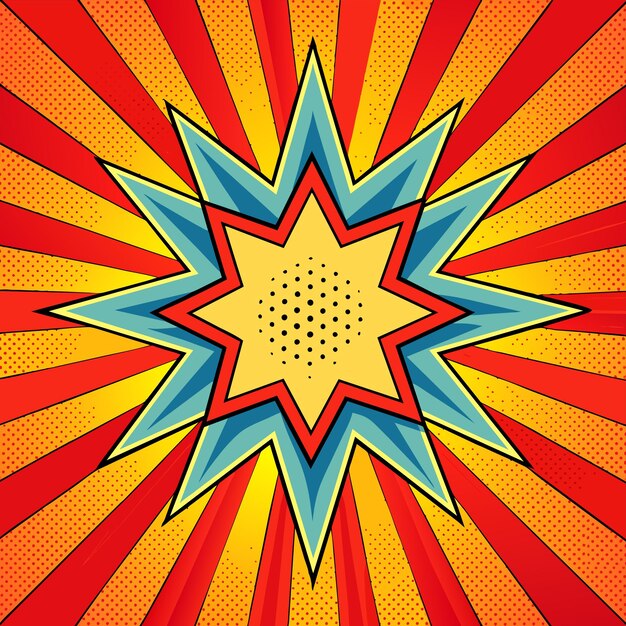 Vector pop art background with halftone and sunburst