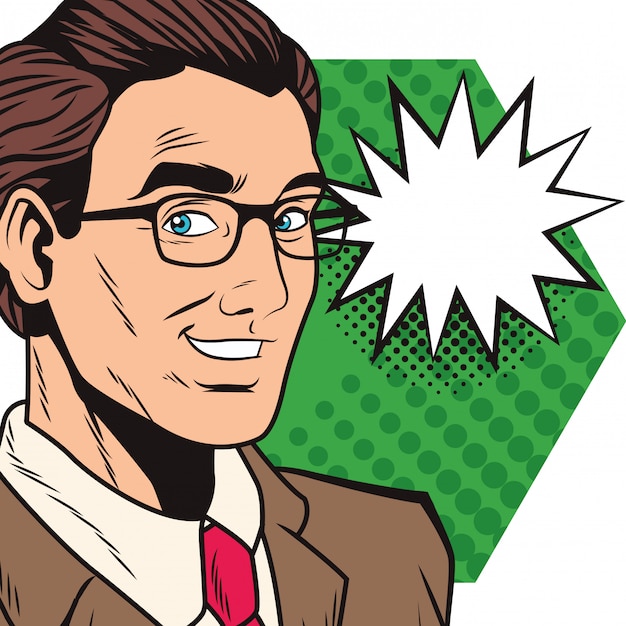 Pop art businessman cartoon with speech bubble