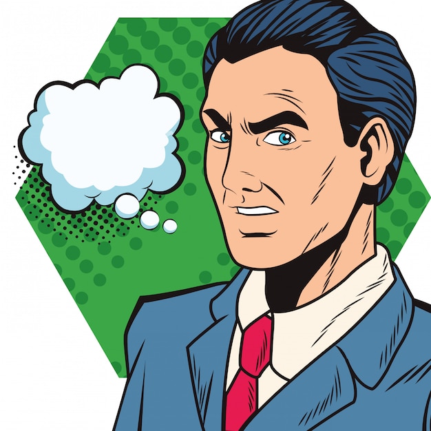 Pop art businessman cartoon with speech bubble