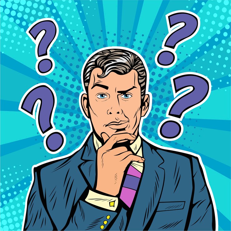 Vector pop art businessman skeptical facial expressions face 