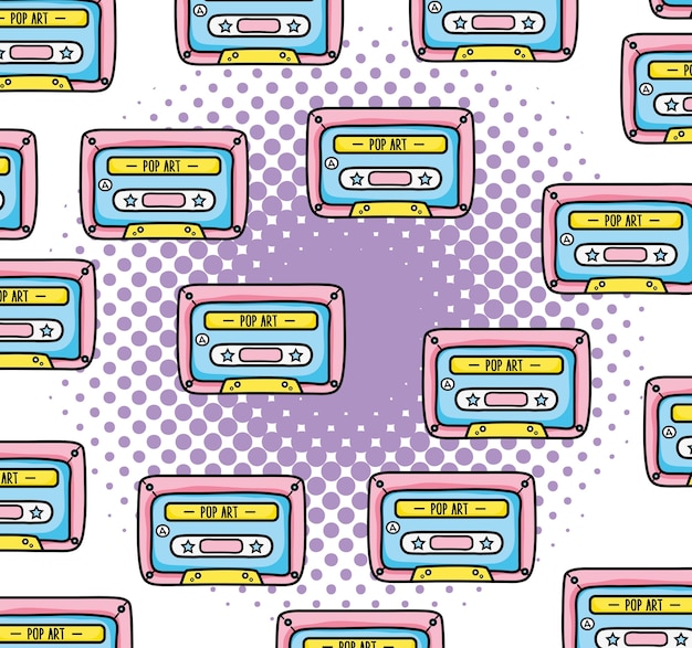 Pop art cassettes pattern background vector illustration graphic design