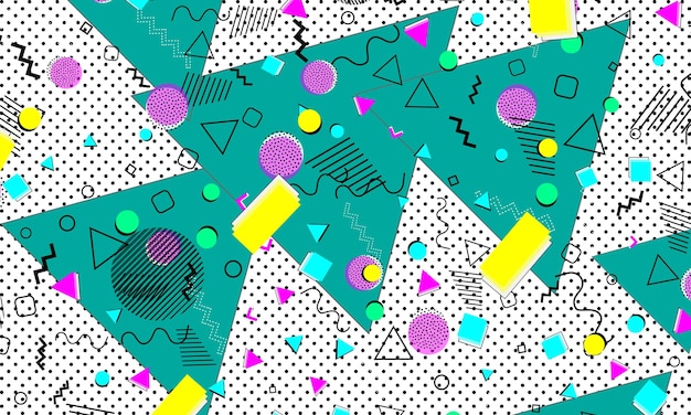 Pop art color background memphis pattern of geometric shapes for tissue and postcards vector illustration hipster style 80s90s abstract colorful funky background