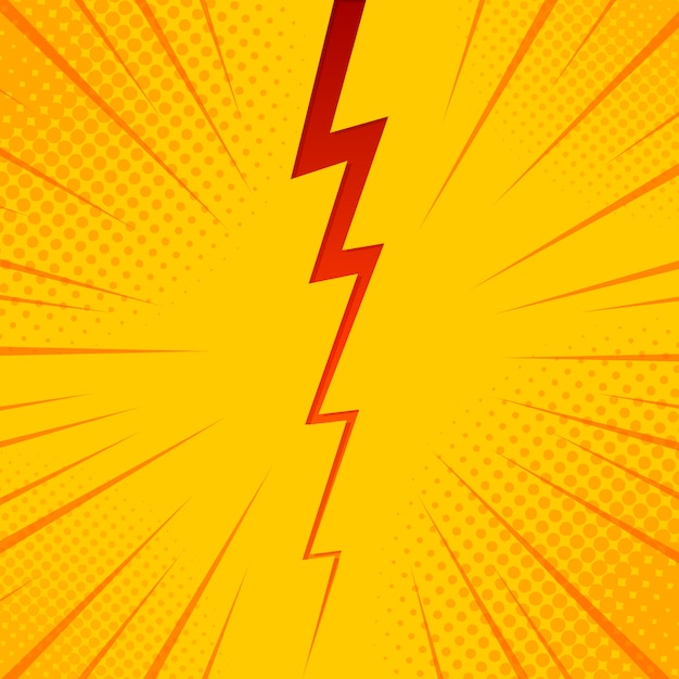 Pop art comic background lightning blast halftone dots.