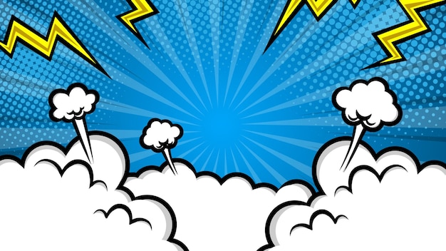 Pop art comic background with clouds Cartoon Vector Illustration