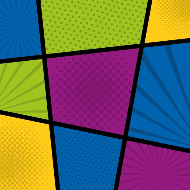 pop art comic colored dots sunburst background