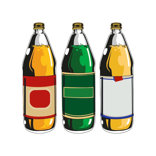 ポップアート コミック プラスチック ボトル ラガー ビール ベクトル イラスト