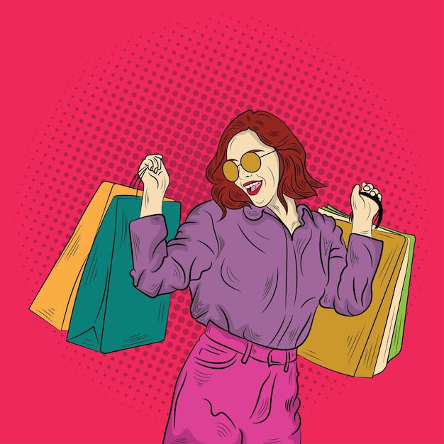 Vector pop art comic shopping women 04